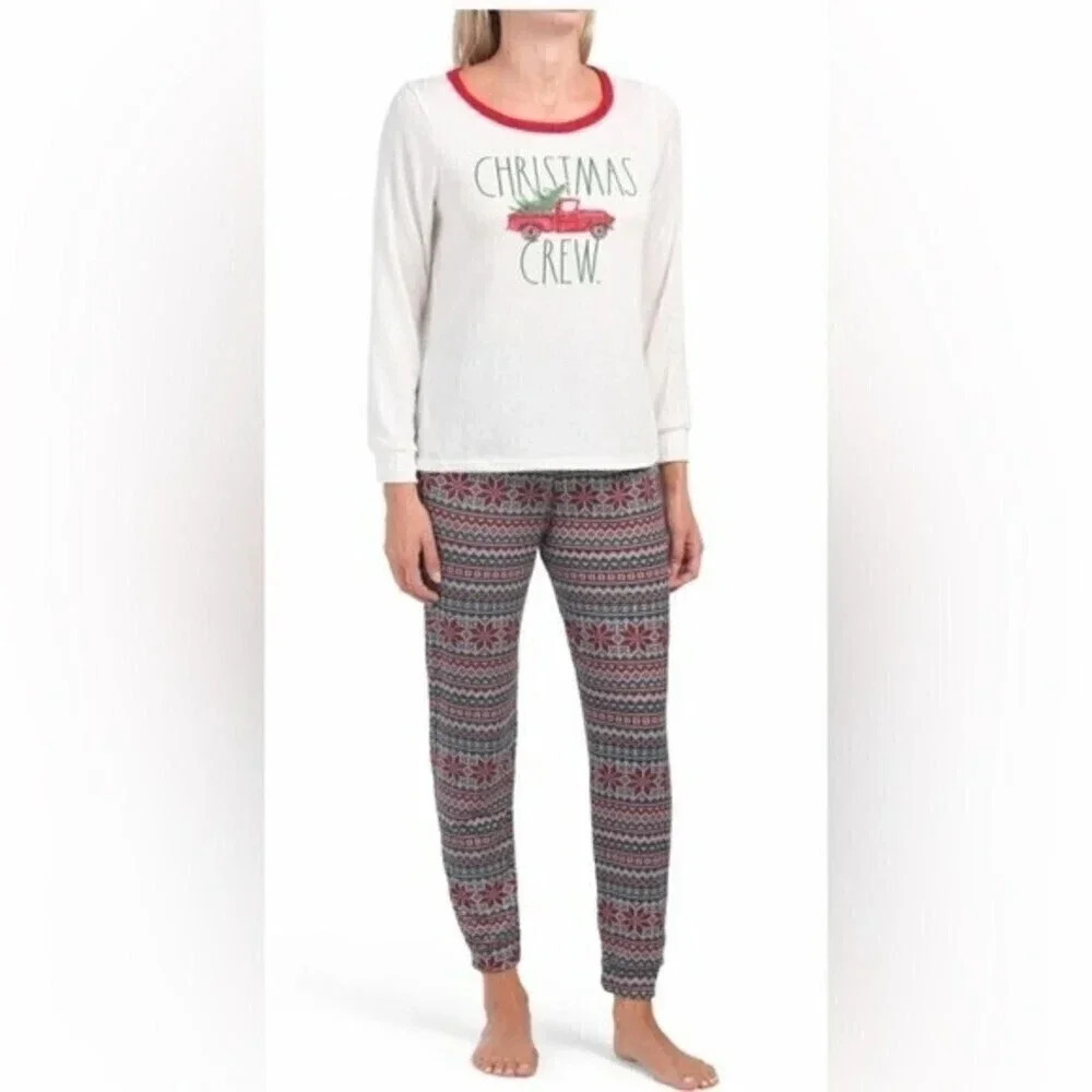 CHRISTMAS pajamas RAE DUNN Mom Christmas Crew Neck PJ Set Size L